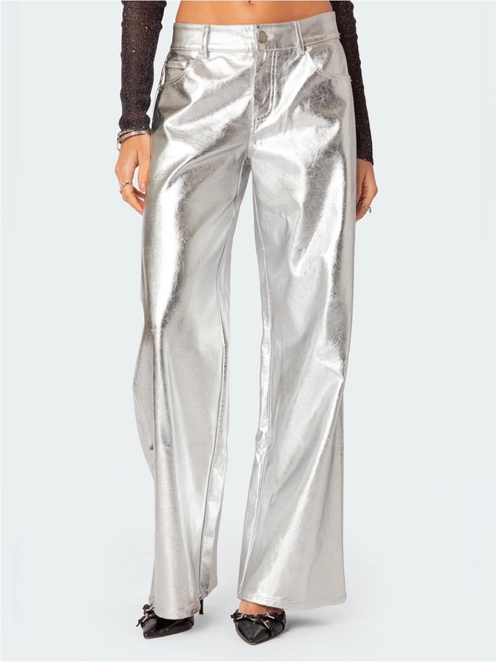 7 For All Mankind Silver Metallic Wide-Leg Pants